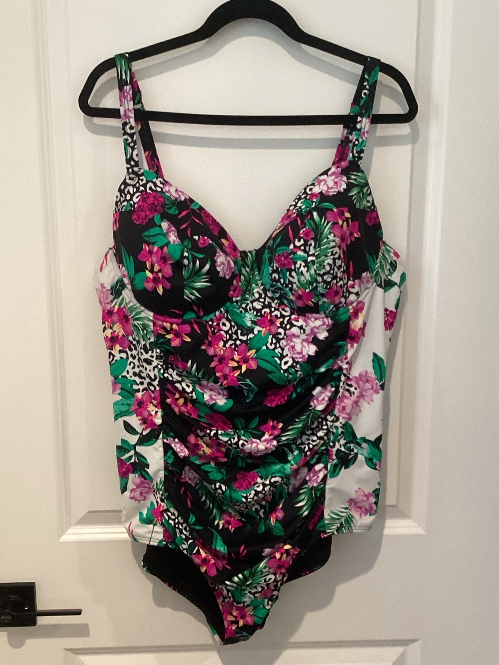 Tropical Floral Swim Sarong Cover-Up in Black, Green & Pink